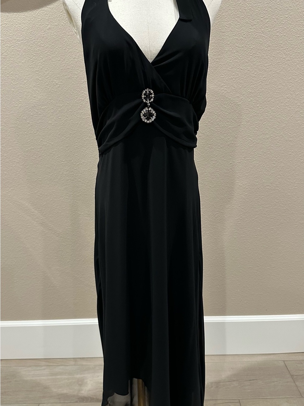 Bisou Bisou Black Backless Evening Dress with Rhinestone